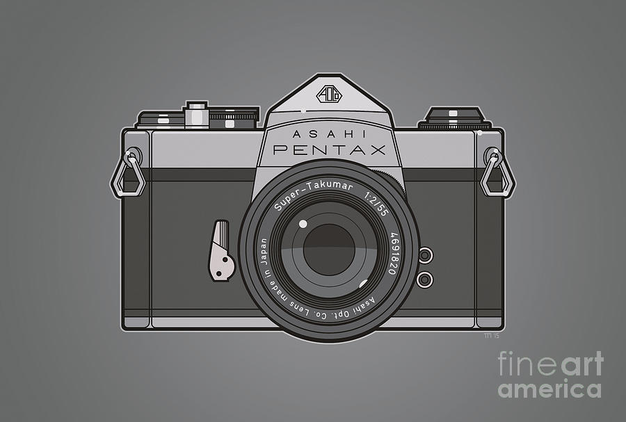 Asahi Pentax 35mm Analog SLR Camera Line Art Graphic Gray Photograph by Tom Mayer II Monkey Crisis On Mars