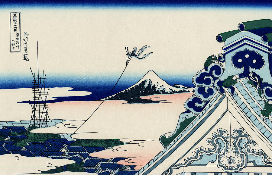 Asakusa Honganji temple in the Eastern capital  Painting by Hokusai