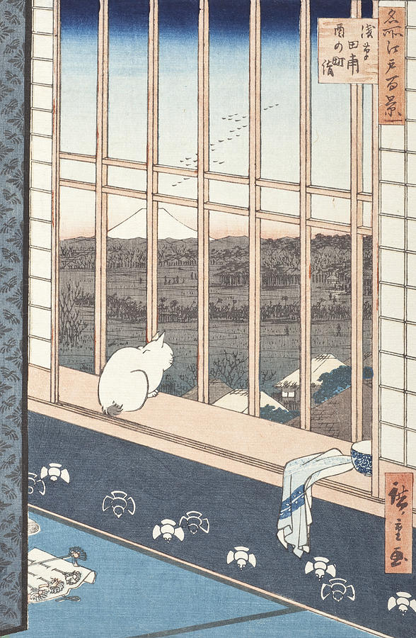 Cat Painting - Asakusa Rice Fields and Festival of Torinomachi from the Series One Hundred Famous Views of Edo by Hiroshige