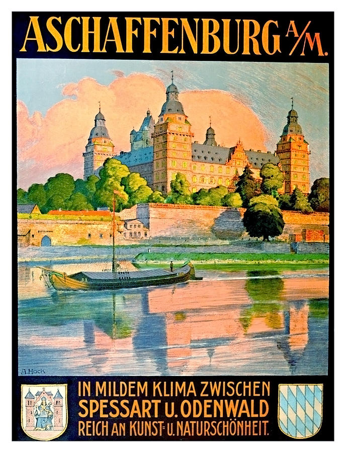 Vintage Painting - Aschaffenburg, river Main,Bavaria, Germany, travel Poster by Long Shot