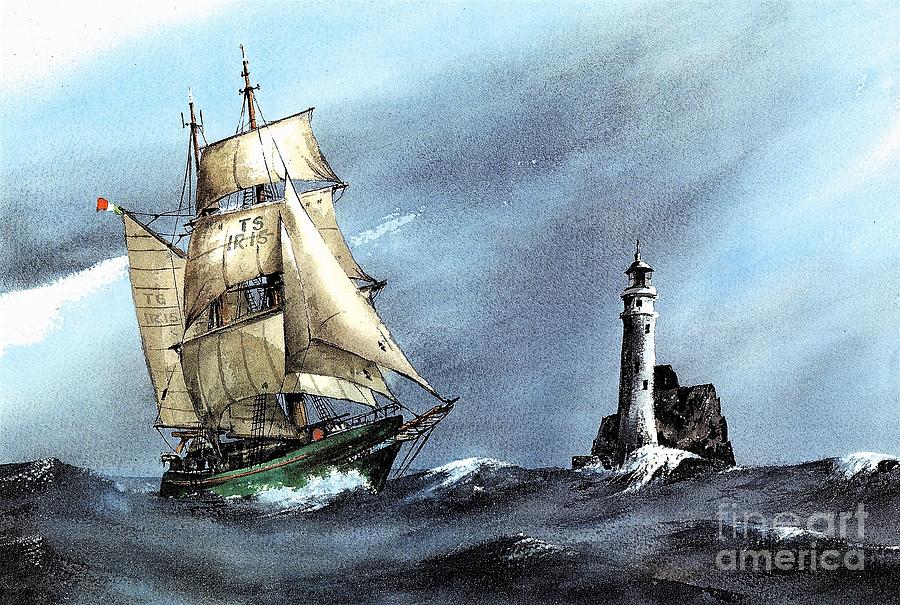 Asgard 11 rounding the Fastnet Rock Painting by Val Byrne