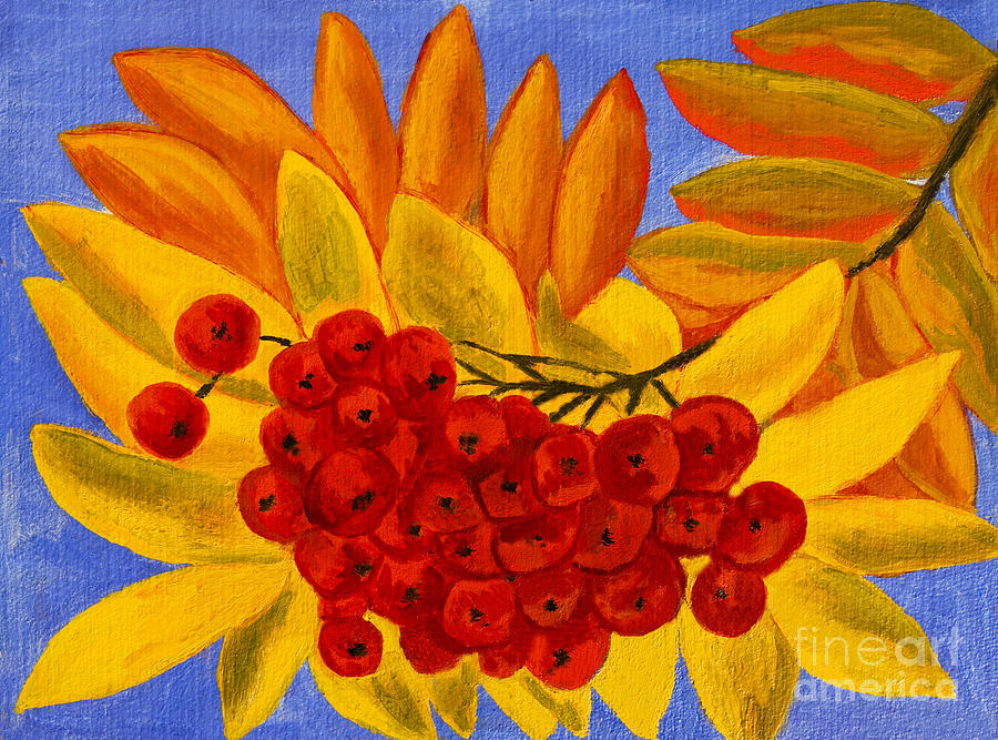 Ash berries, oil painting Painting by Irina Afonskaya
