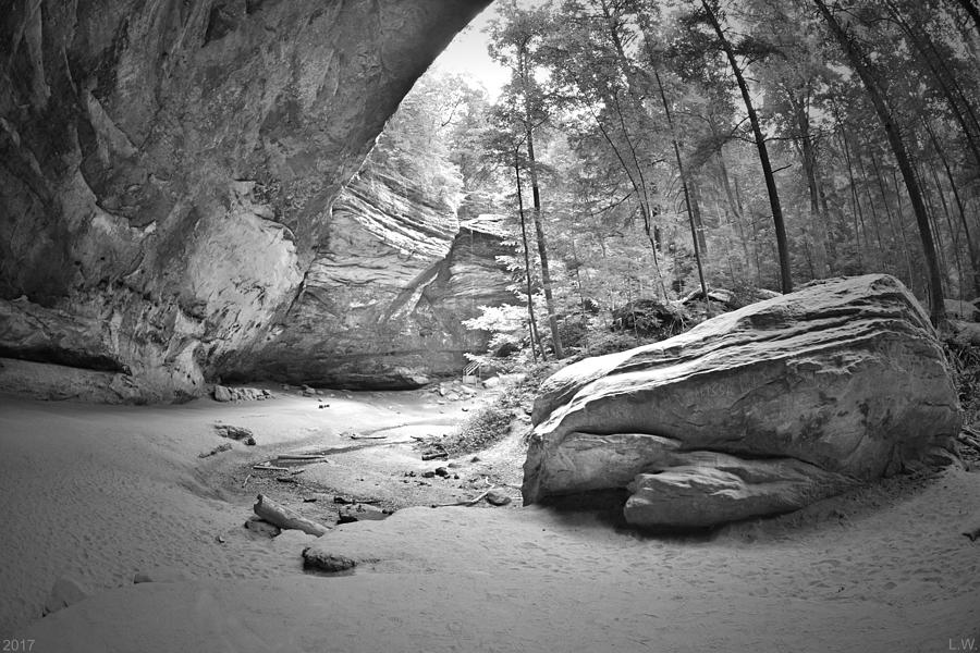 Ash Cave At Hocking Hills Ohio Black And White 2 Photograph by Lisa Wooten