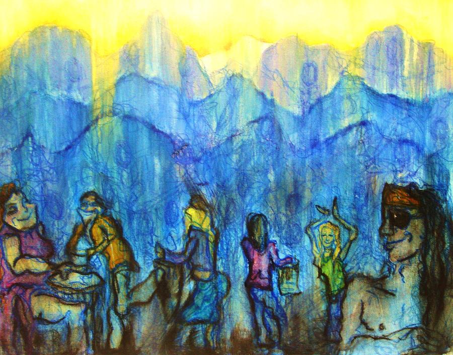 Music Painting - Asheville Drum Circle by Lizzie  Johnson