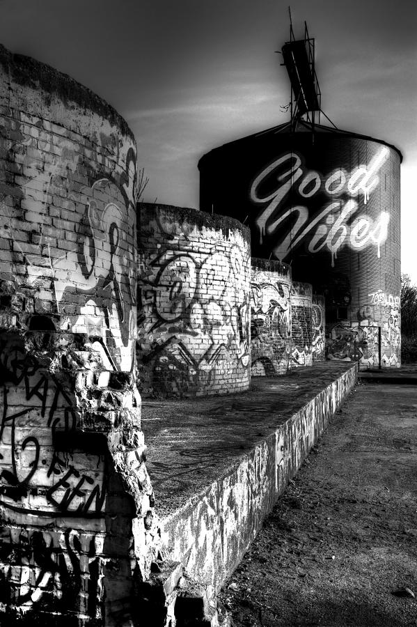 Asheville River Art Graffiti Black And White Photograph