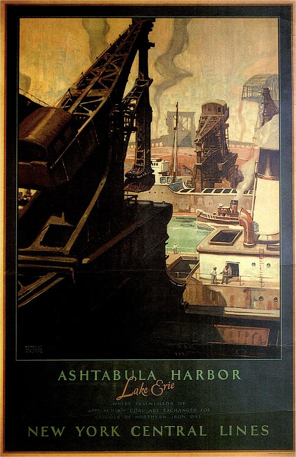 Ashtabula Harbor - Ohio - Vintage Illustrated Poster Painting by Studio Grafiikka