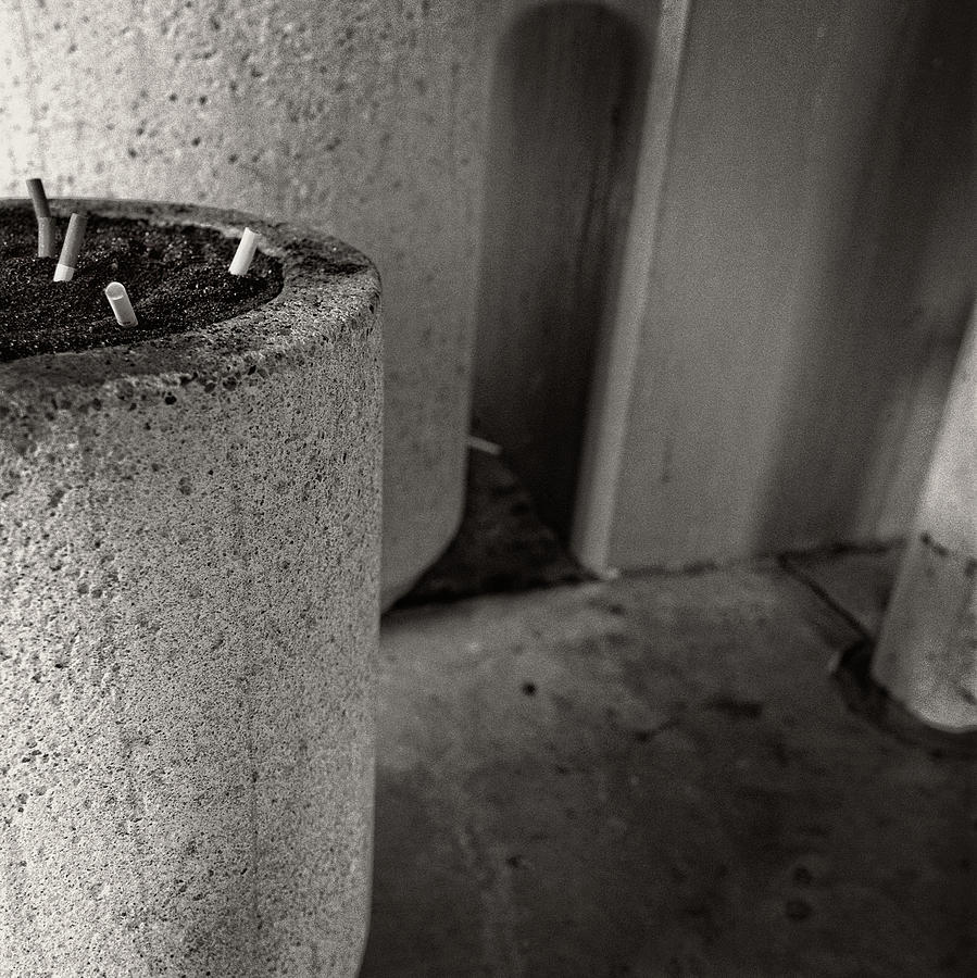 Black And White Photograph - Ashtray 1 NoHo Parking Structure by YoPedro
