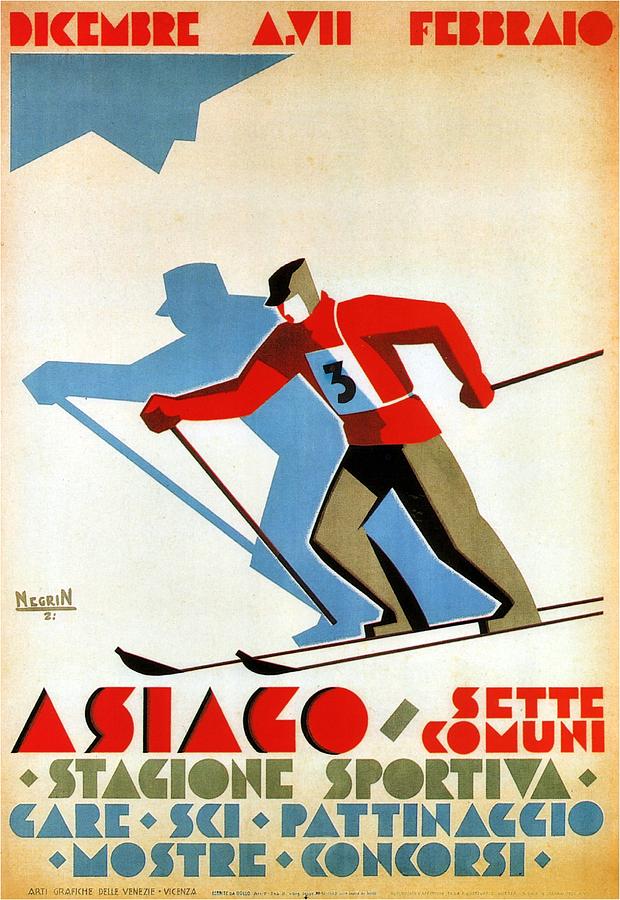Asiago, Italy Ski Poster - Winter Sports - Retro travel Poster - Vintage Poster Mixed Media by Studio Grafiikka