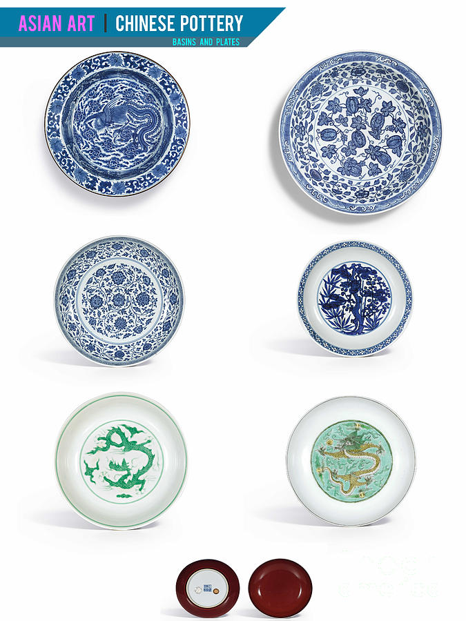 Asian Art Chinese Pottery - Basins and Plates  Photograph by Celestial Images