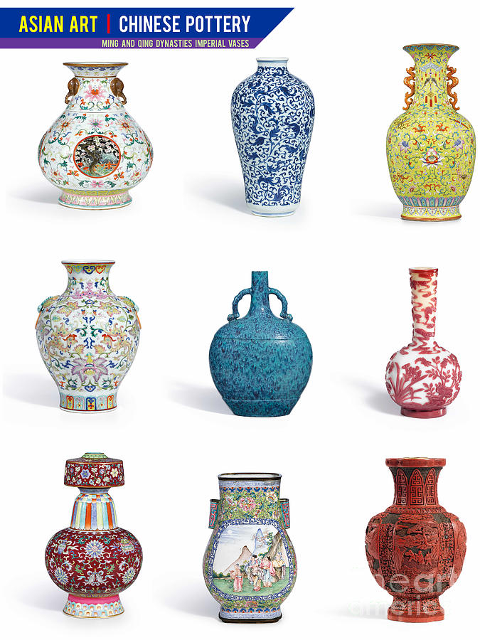 Asian Art Chinese Pottery - Vases Digital Art by Celestial Images