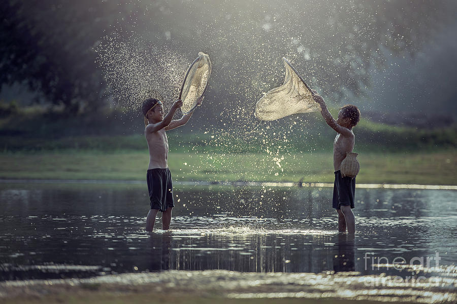 Boy fishing at the river #2 by Sasin Tipchai