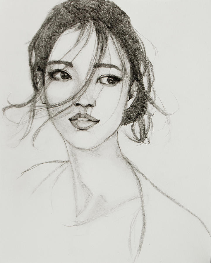 Asian Girl Drawing by Jani Freimann