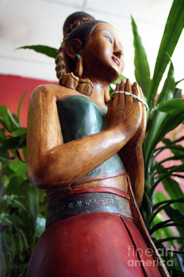 Asian Hand Carved Statue Woman Praying  Photograph by Chuck Kuhn