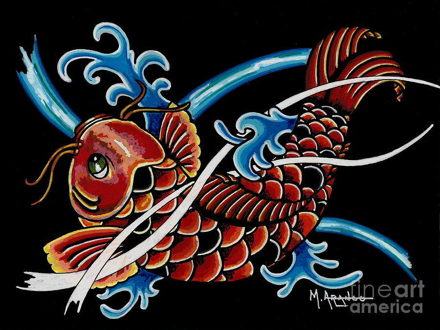 Asian Koi Painting by Maria Arango