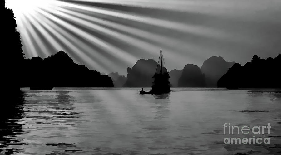 Asian Moods Black White Ha Long Bay Vietnam  Photograph by Chuck Kuhn