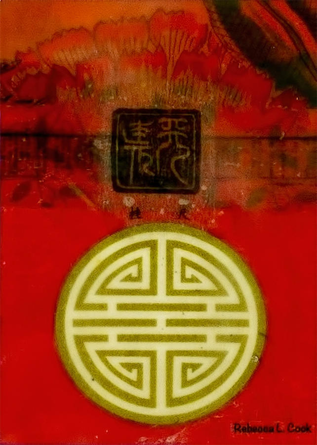 Asian Red Encaustic Painting by Bellesouth Studio