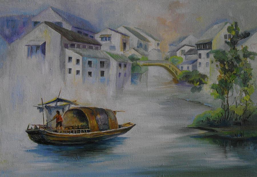 Asian Riverscape No 2 Painting by L R B