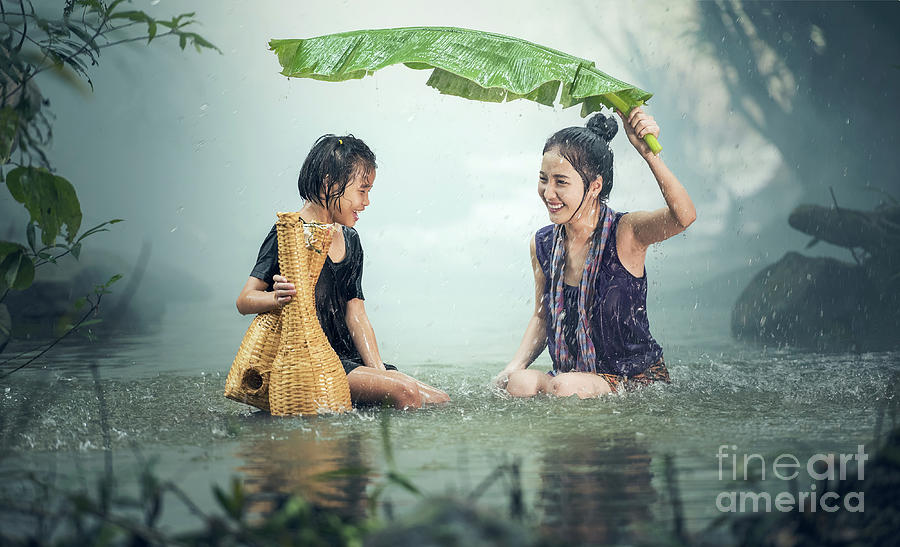 Asian Sister In The Rain Photograph By Sasin Tipchai Pixels