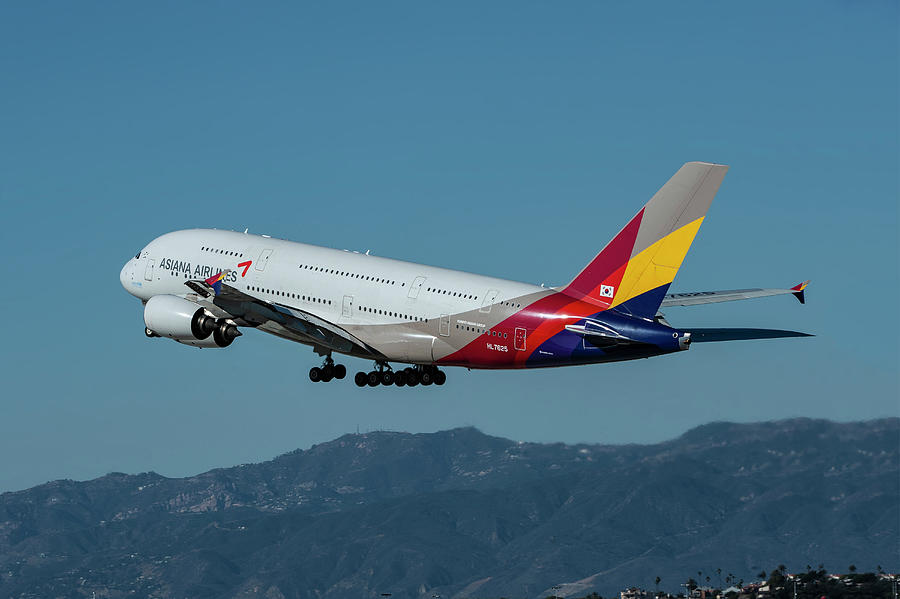 Asiana Airbus A380-800 Taking Off from LAX Photograph by Erik Simonsen