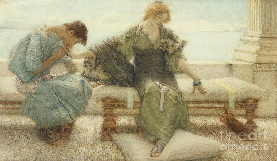 Ask me no more....for at a touch I yield Painting by Lawrence Alma-Tadema