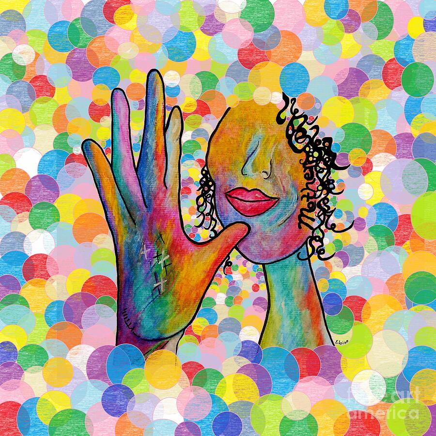 Mothers Day Painting - ASL Mother on a Bright Bubble Background by Eloise Schneider Mote