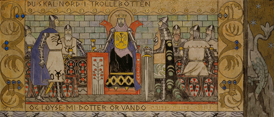 Asmund in the Kings Hall Painting by Gerhard Munthe