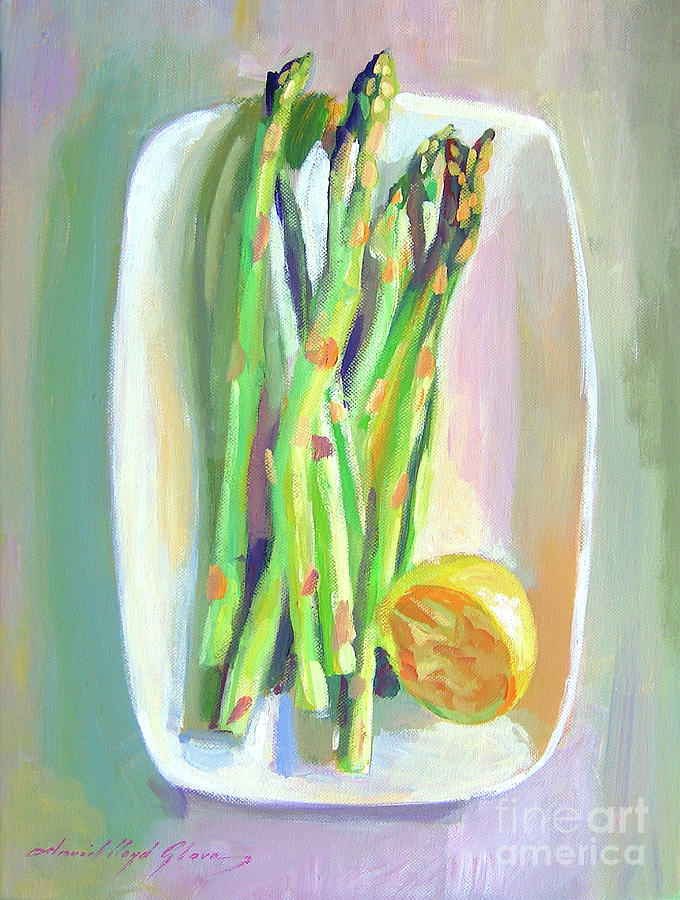 Asparagus Plate Painting by David Lloyd Glover