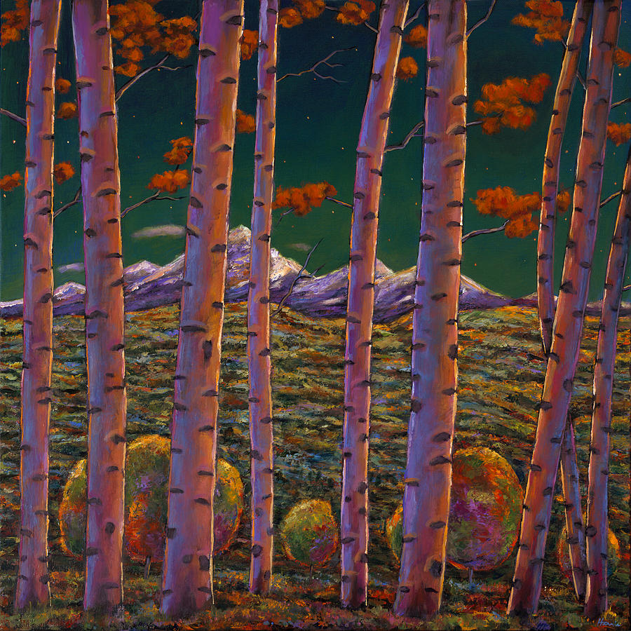 Landscapes Painting - Aspen at Night by Johnathan Harris