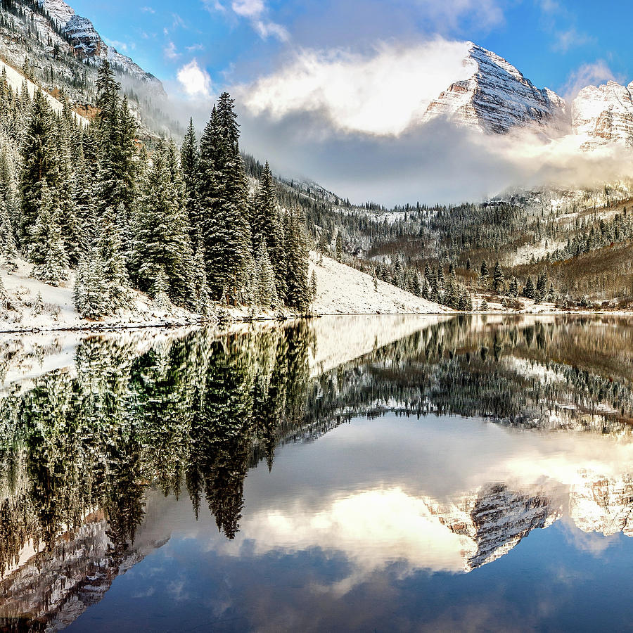 Aspen Colorado Maroon Bell Landscape Reflections 1x1 Photograph by Gregory Ballos