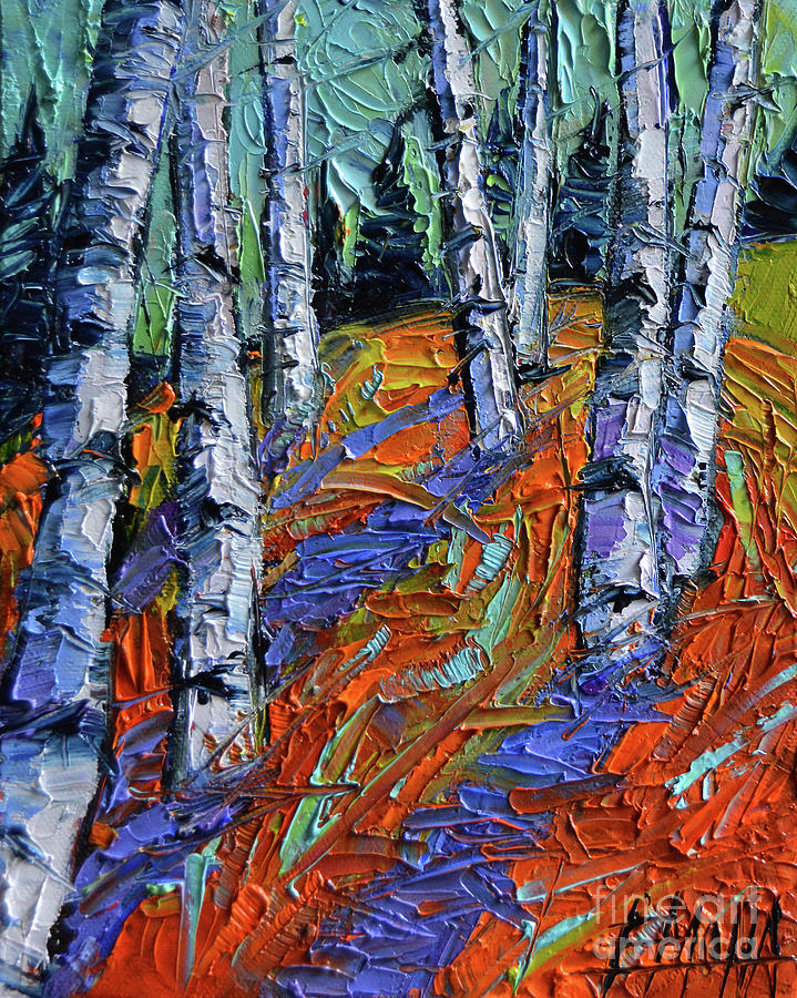 ASPEN FOREST ETUDE modern impressionist palette knife oil painting Painting by Mona Edulesco