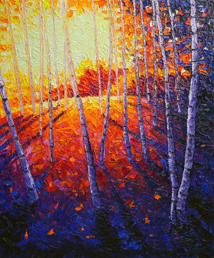 Aspen Forest Glade At Sunrise Modern Impressionist Palette Knife Oil Painting By Ana Maria Edulescu Painting by Ana Maria Edulescu