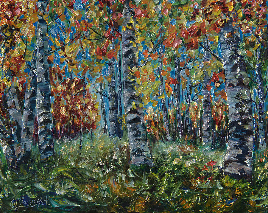 Aspen Grove Palette Knife Painting Painting by Lena Owens - OLena Art Vibrant Palette Knife and Graphic Design