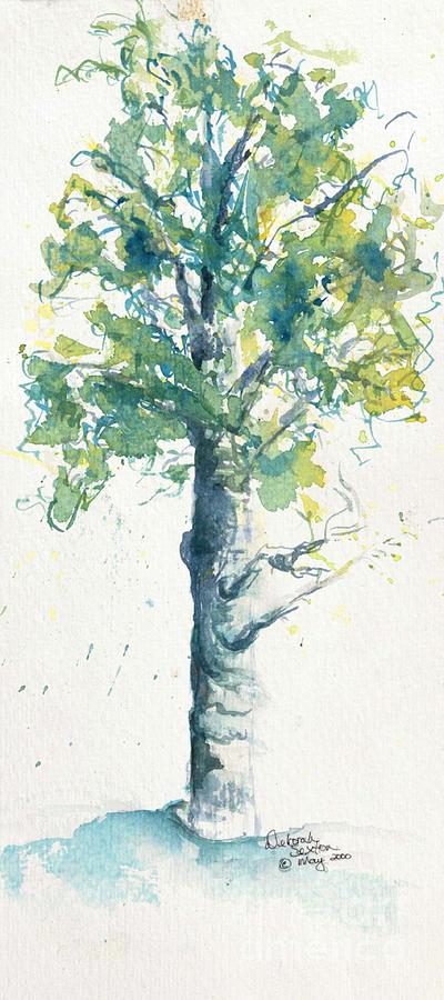 Aspen Tree W Snow Watercolor Painting