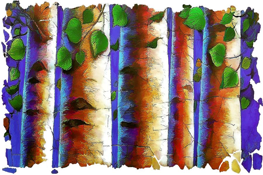 Aspen Trees Fresco Digital Art by Lena Owens - OLena Art Vibrant Palette Knife and Graphic Design