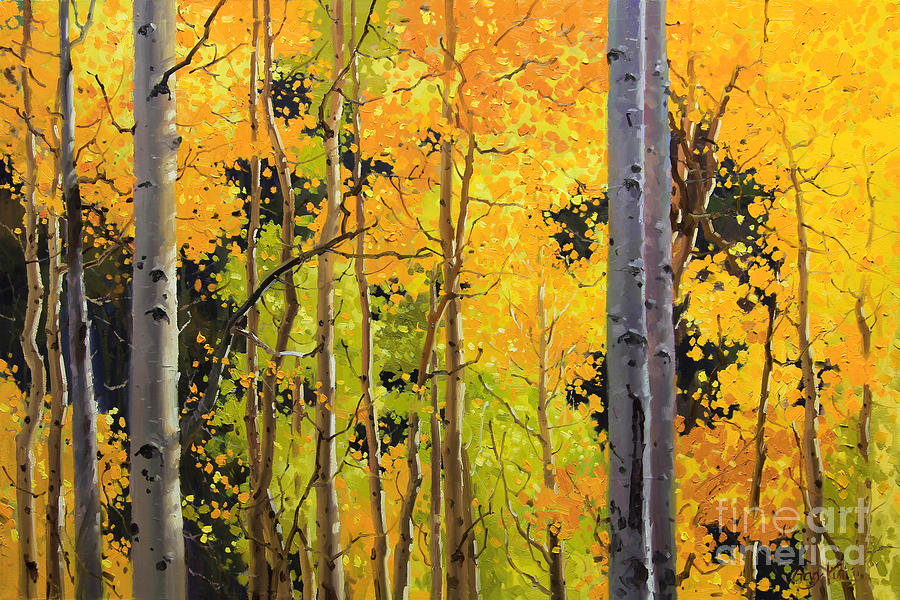 Aspen Trees Painting by Gary Kim