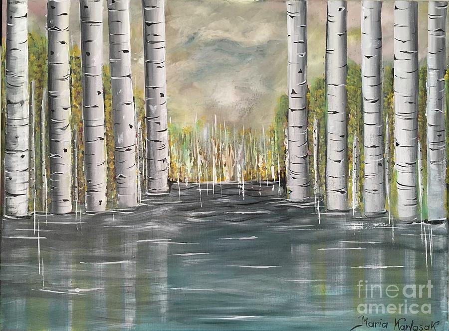 Aspen trees Painting by Maria Karlosak