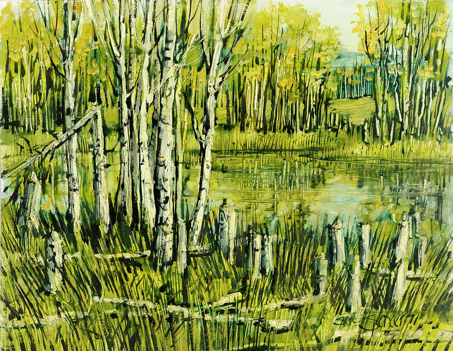 Aspens and Beaver Pond Painting by Steve Spencer