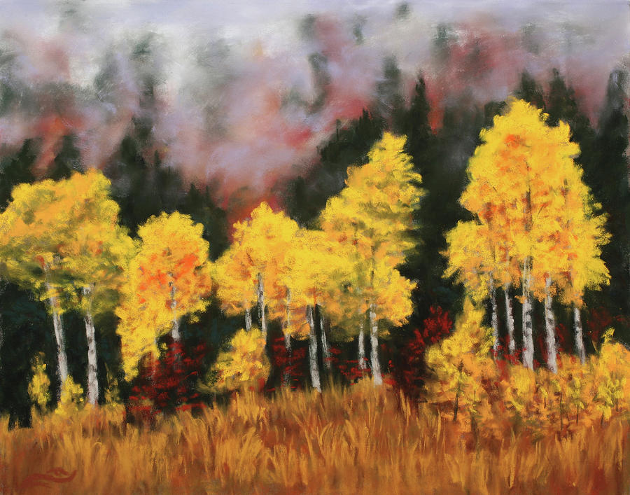 Aspens and Mist Painting by Sandi Snead