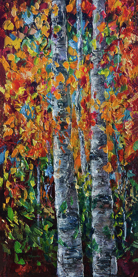 Aspens Painting by Lena Owens - OLena Art Vibrant Palette Knife and Graphic Design