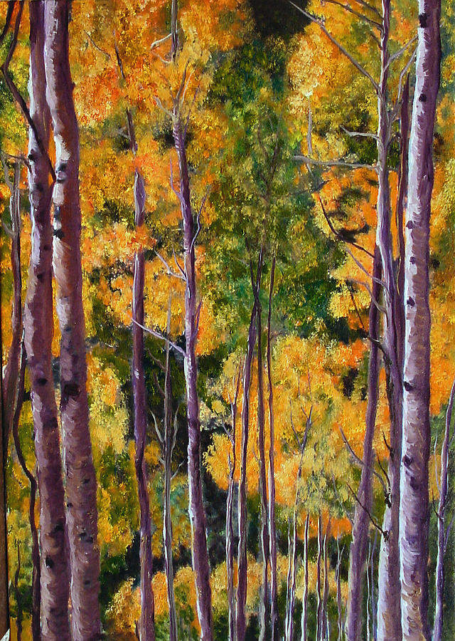 Aspens Fall Trees Painting by Mary Jo Zorad
