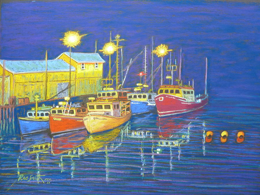 Aspotogan boats at night Painting by Rae  Smith PSC