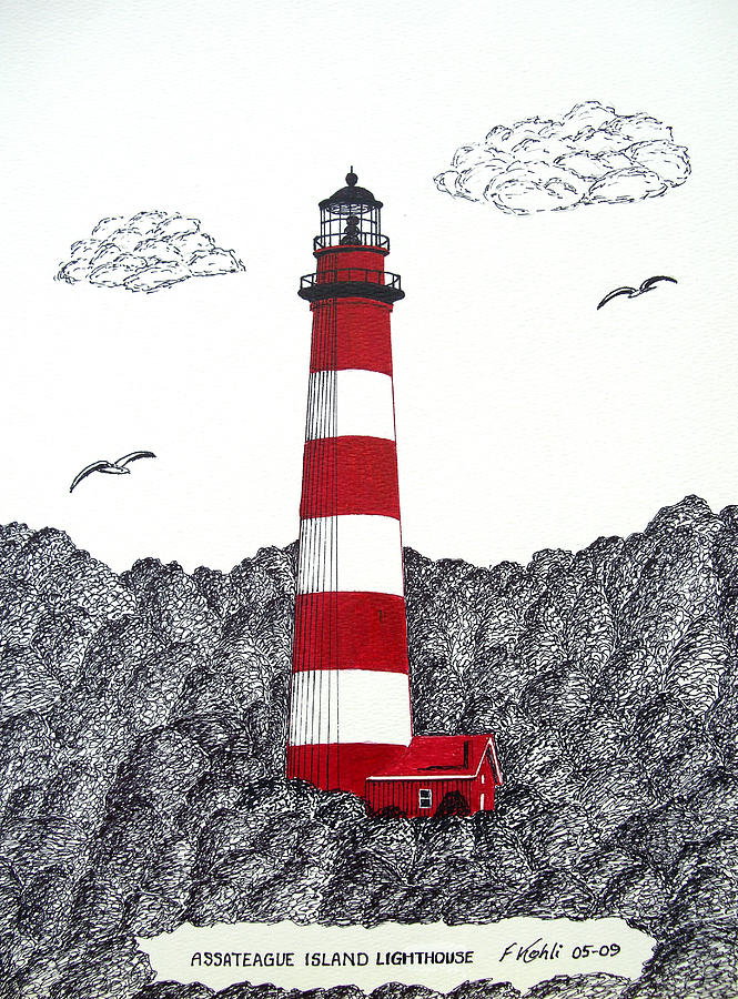 Assateague Island Lighthouse Drawing Drawing by Frederic Kohli