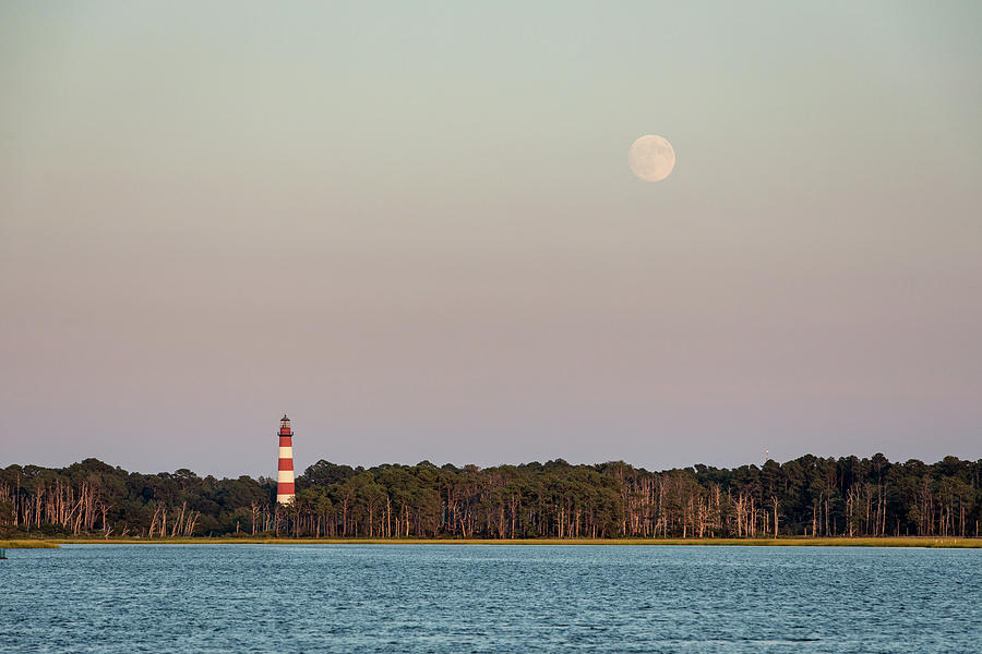 Assateague Light and the Full Moon Photograph by M C Hood