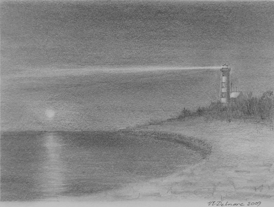 Assateague Light at Night Drawing by Vic Delnore