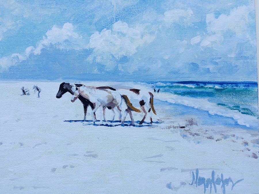 Assateague Wild Ponies Painting by Maggii Sarfaty