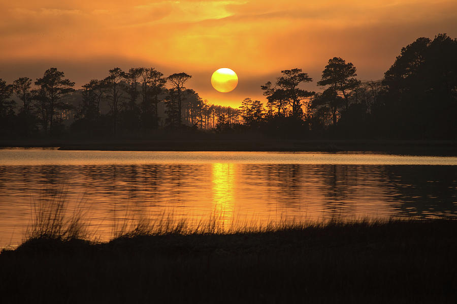 Assawoman Bay Sunset Reflection Photograph by Bill Swartwout
