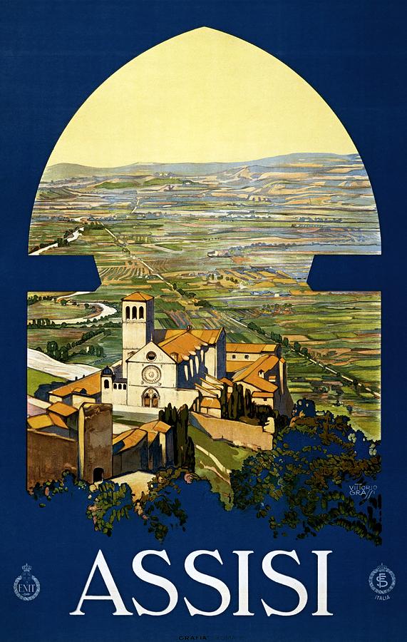 Vintage Painting - Assisi, travel poster 1920 by Vincent Monozlay