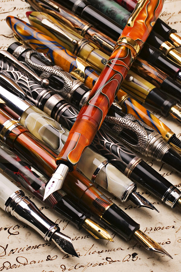 Assorted fountain pens Photograph by Garry Gay