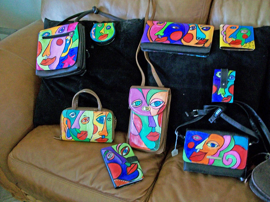 Whimsical Sculpture - Assorted hand painted purses by Lisa Day