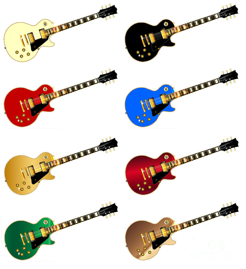 Assorted Rock Guitars In Colors Digital Art by Bigalbaloo Stock - Pixels